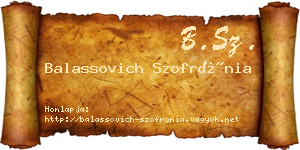 Balassovich Szofrónia névjegykártya